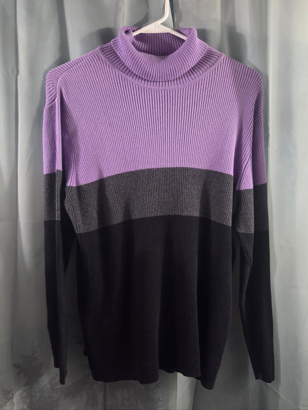 Karen Scott Lavender, Gray & Black Colorblock Turtleneck Sweater
